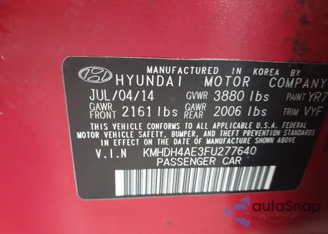 2015 Hyundai Elantra Se из США, поврежденный, VIN KMHDH4AE3FU277640